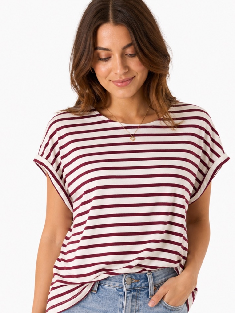 Green Envelope LA Burgundy Stripe Tee Made USA Boxy Short Sleeve Top M